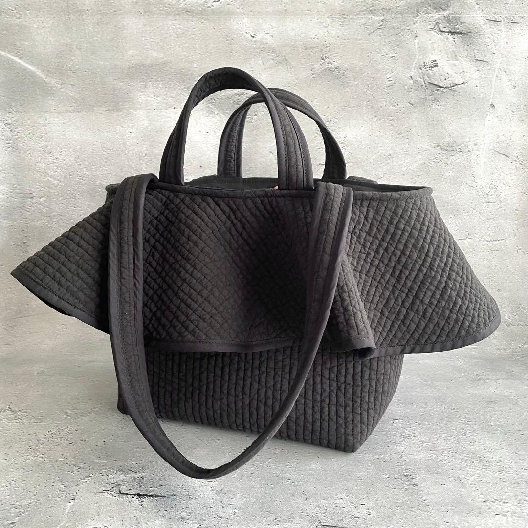 フリル付きヌビトートバッグ　2way ヌビバッグ　ブラック　ハンドメイド