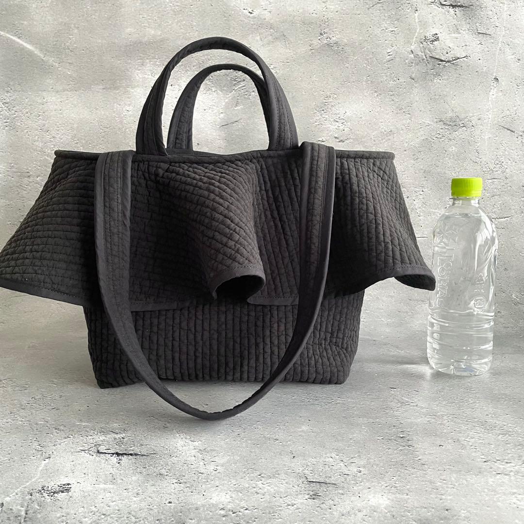 フリル付きヌビトートバッグ　2way ヌビバッグ　ブラック　ハンドメイド
