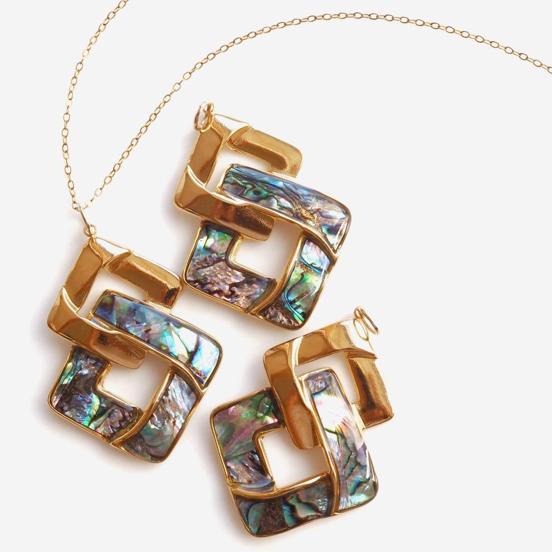 【Noel】天然アバロンシェルのデザインネックレストップ