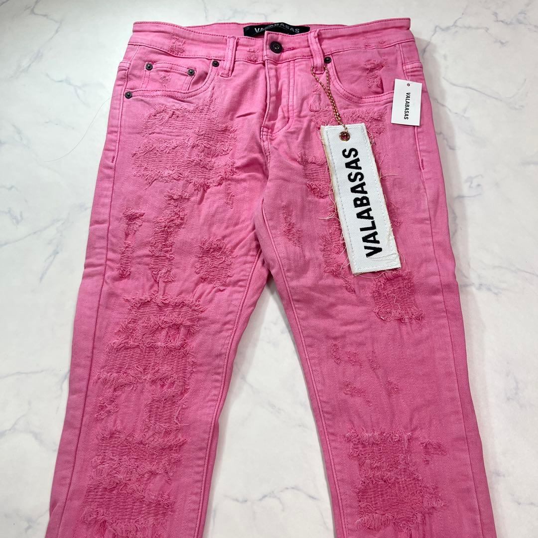 バラバサスvalabasas クラッシュリペアスキニーフレアデニム ピンク 29