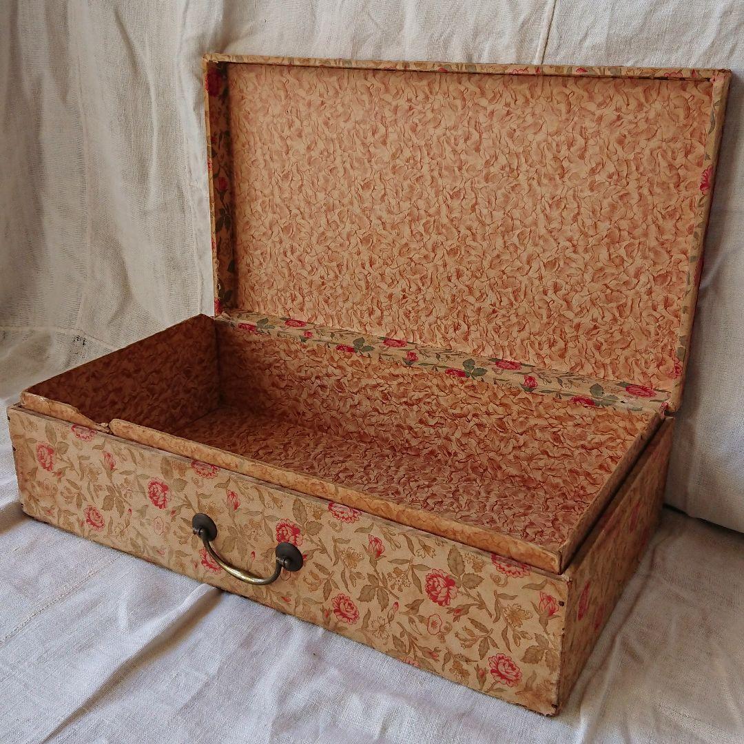 カルトナージュ 可愛い花柄の大きな収納ボックス 木製 フランスアンティーク