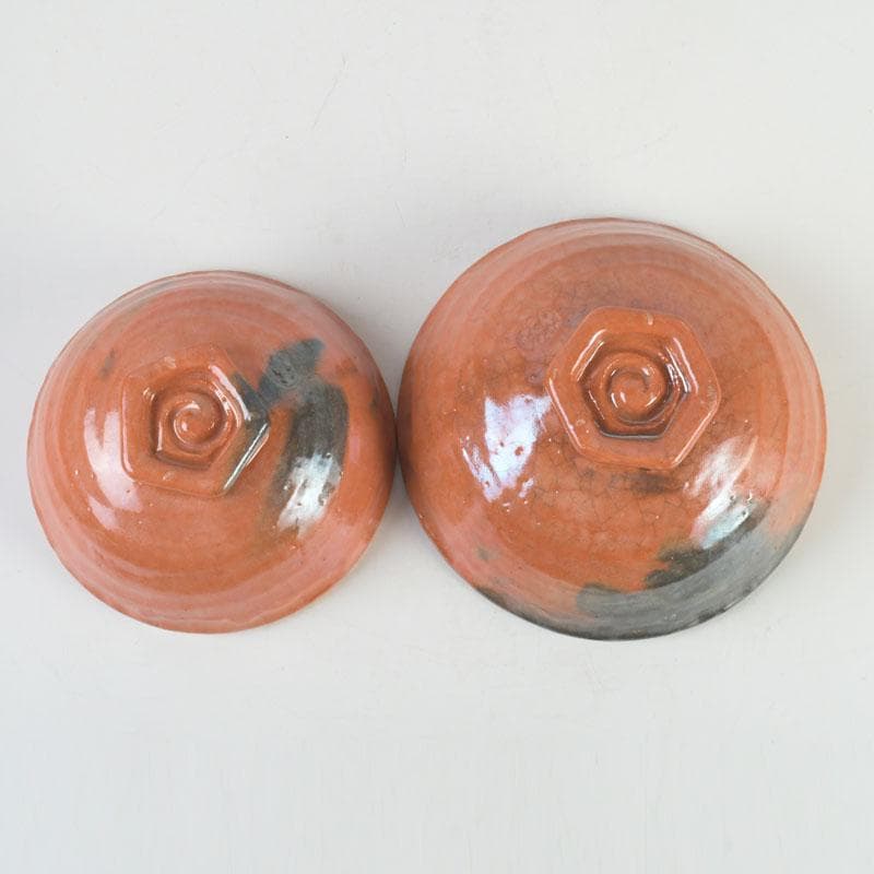 茶道具　八坂焼　赤楽　金銀二段　嶋台茶碗　共箱　V　9818