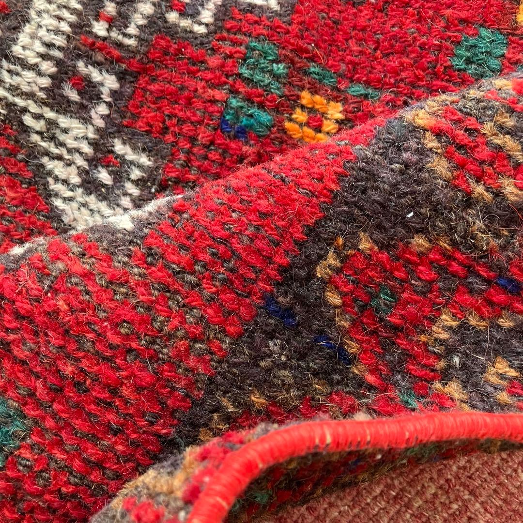 温かざっくり編み✳︎クリスマスレッド　　ロング　ランナー　トルコヴィンテージラグ