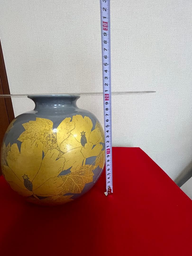 【珍色】 人間国宝 吉田美統『釉裏金彩 芙蓉文 花瓶』Y30 本物保証