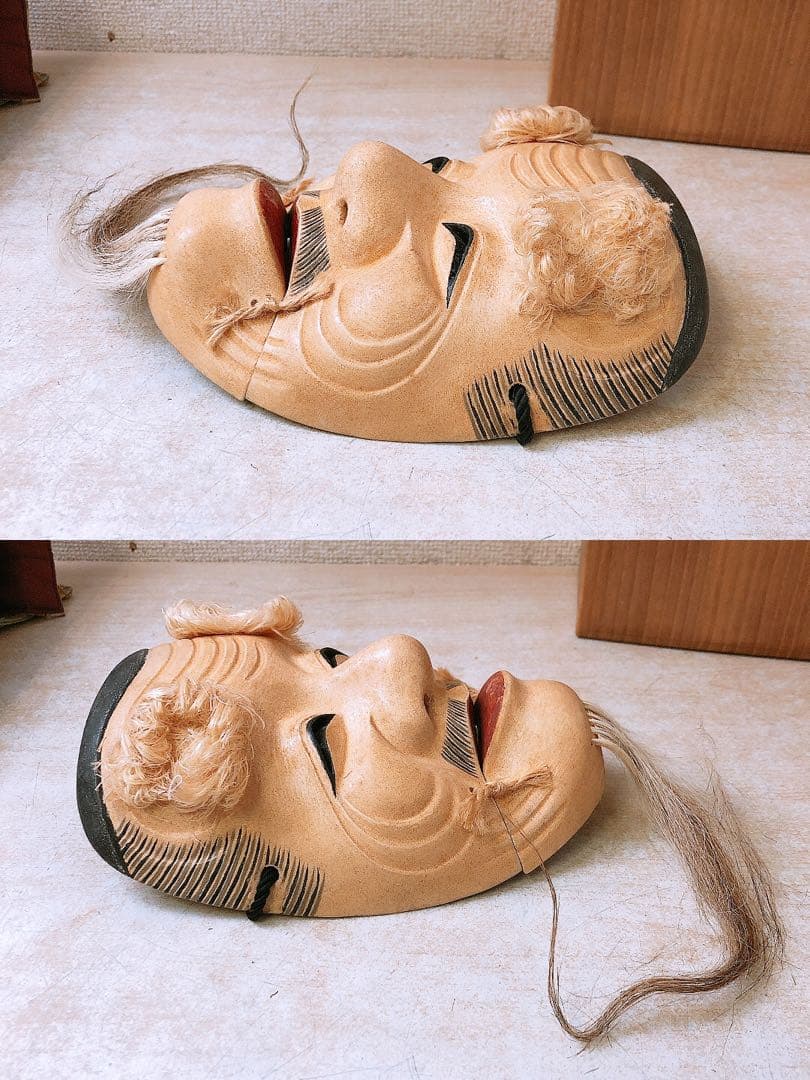 s*i様 雁次作 翁面 ★木彫 能楽 伝統工芸 神楽面 お面 漆芸 在銘 平成九