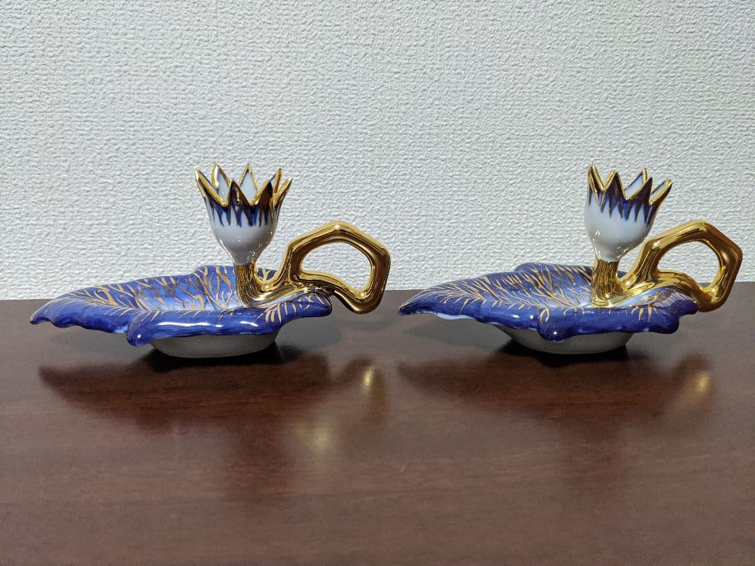 ♦陶磁器 燭台１対 西洋？灯り 飾り 灯明 未使用の美品 コレクション 骨董品