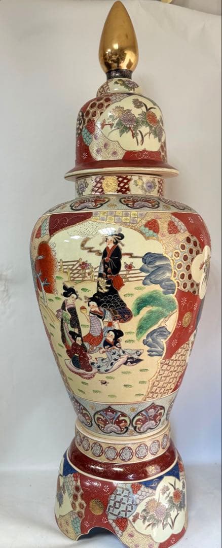 T96 豪華インテリア 薩摩焼沈香壺 高さ130㎝ 美人画図