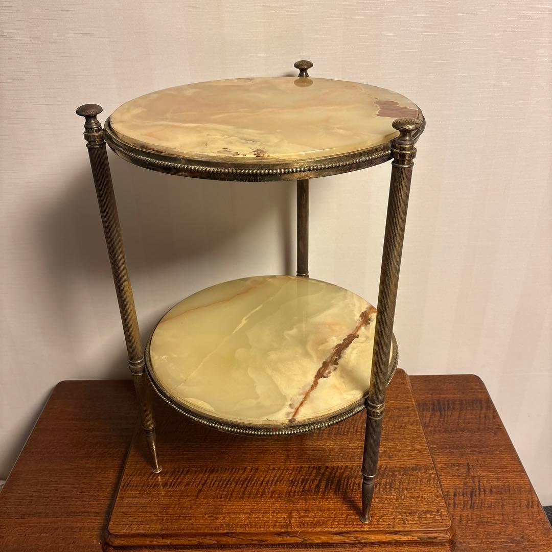 アンティーク家具 大理石 2段円形 サイドテーブル