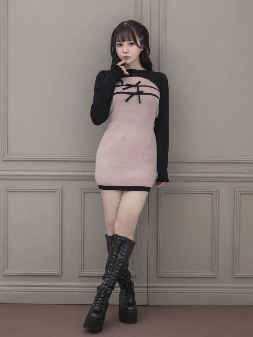 pium ピウム リボンテープレイヤードニットワンピース