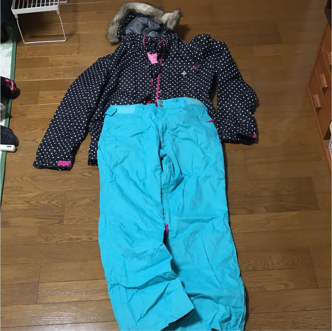 スキーウェア 黒×水玉Mサイズ 手袋ゴーグルニット帽　一式