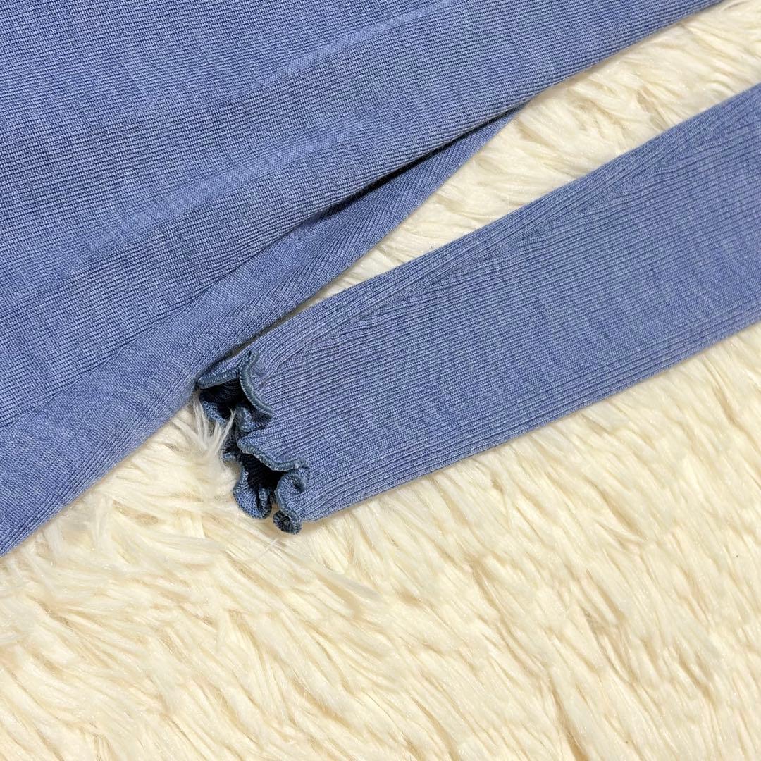 美品　オスカリート　カーディガン　リブ　ミドル丈　ライトブルー