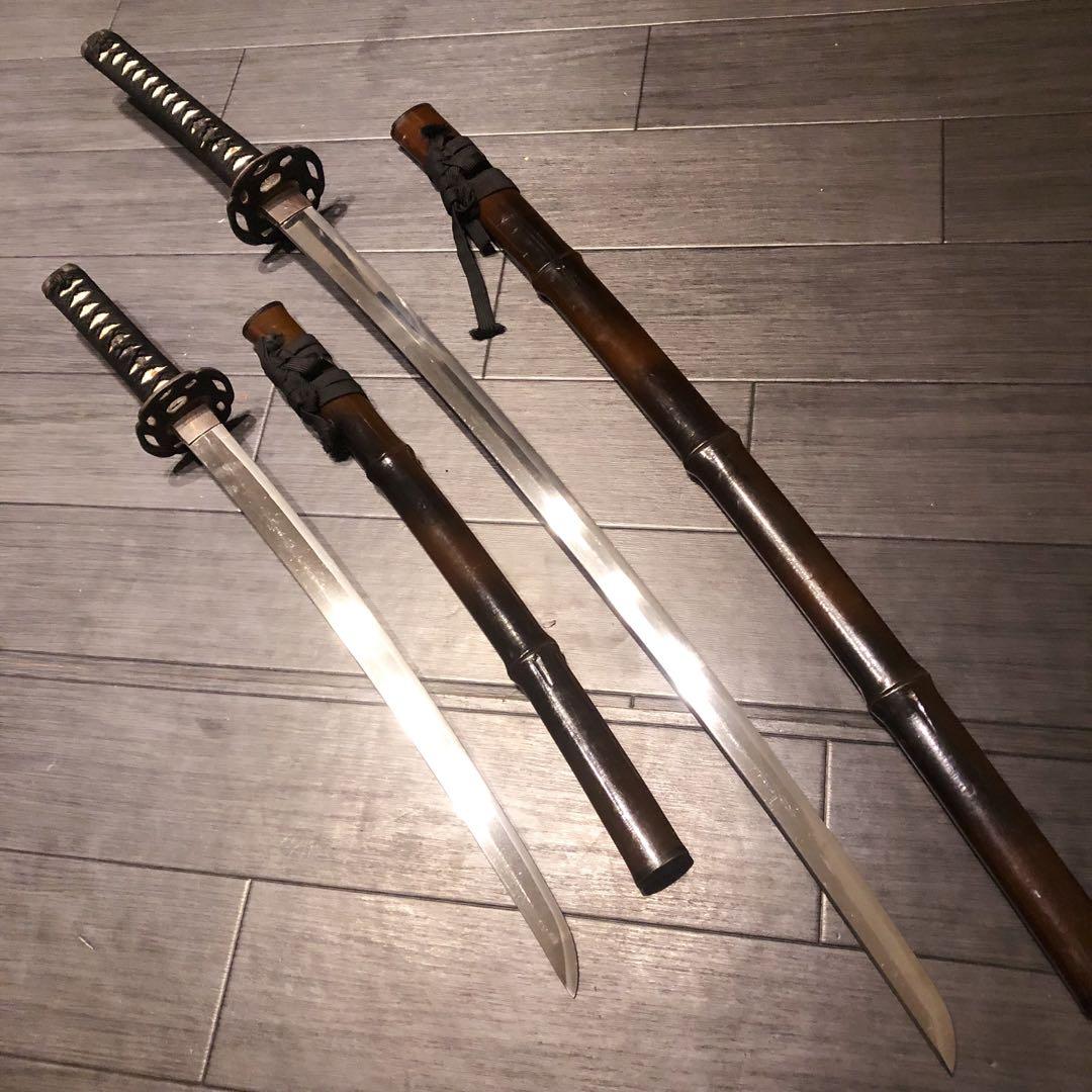 希少品　竹鞘　大小セット　竹筒拵　高級模造刀　居合刀　竹鞘太刀　2本セット