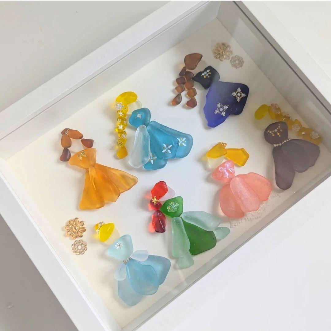 【ドレスアップ】シーグラスアート　シーグラス　いろいろなプリンセス