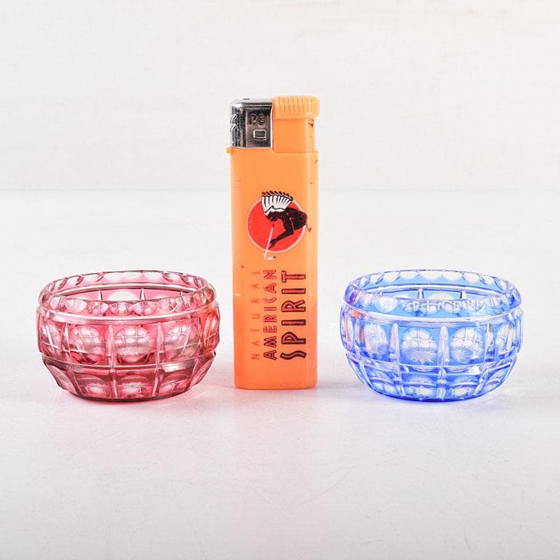 堀口硝子　須田秀石作　江戸切子　玉格子文　小鉢　共箱　2点　D　R8799