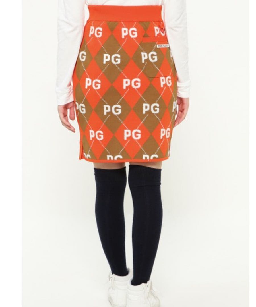 【新品】パーリーゲイツ　サイズ２　アーガイル柄＋モール ニットスカート　オレンジ