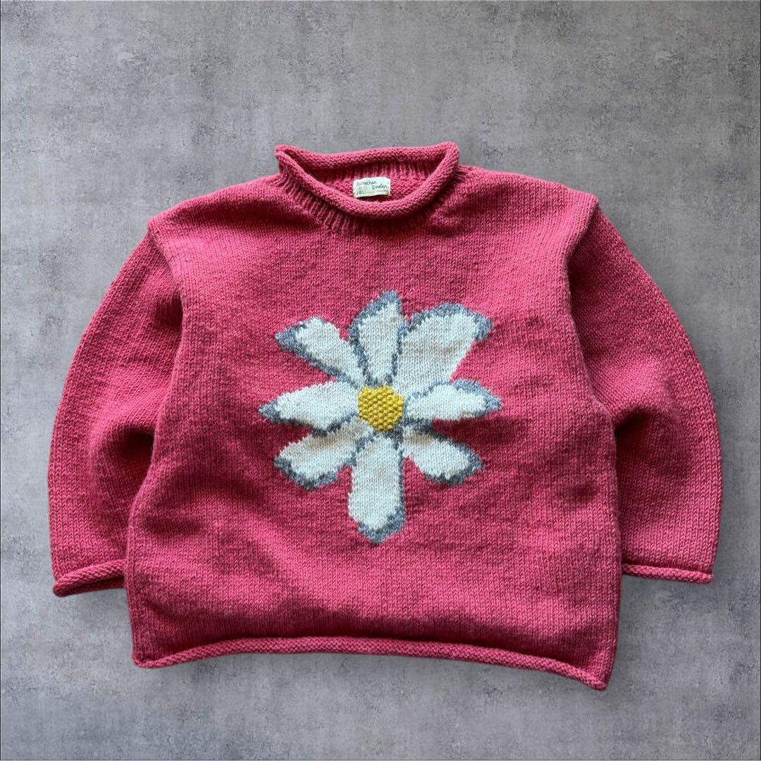 25AWマクマホンニッティングミルズ フラワー　花柄　クルーネックニット