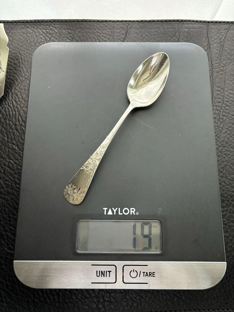 純銀／スターリング　お花のブライトカット　バターナイフとスプーン