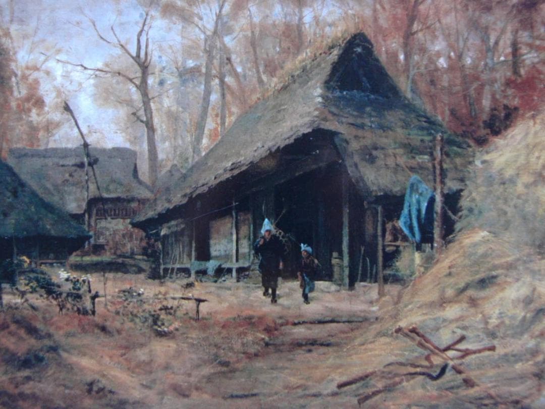 浅井忠、『藁屋根』、希少画集画、状態良好、新品高級額装付、絵画