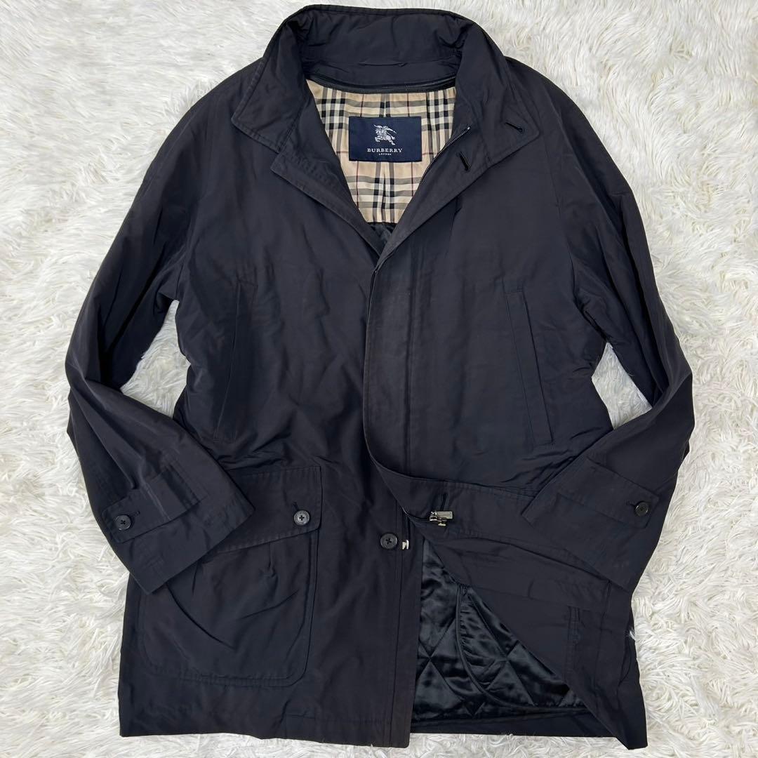 【美品/M】バーバリーロンドン ステンカラーコート アウター 黒 ライナー付