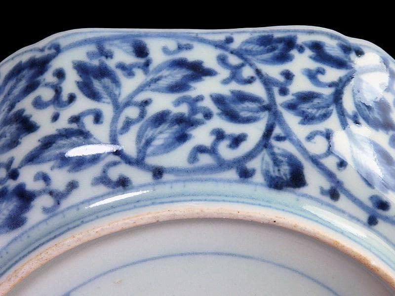 古伊万里　金襴手　毘沙門亀甲紋に花の図　八角６寸皿　江戸期N934AS-CYw