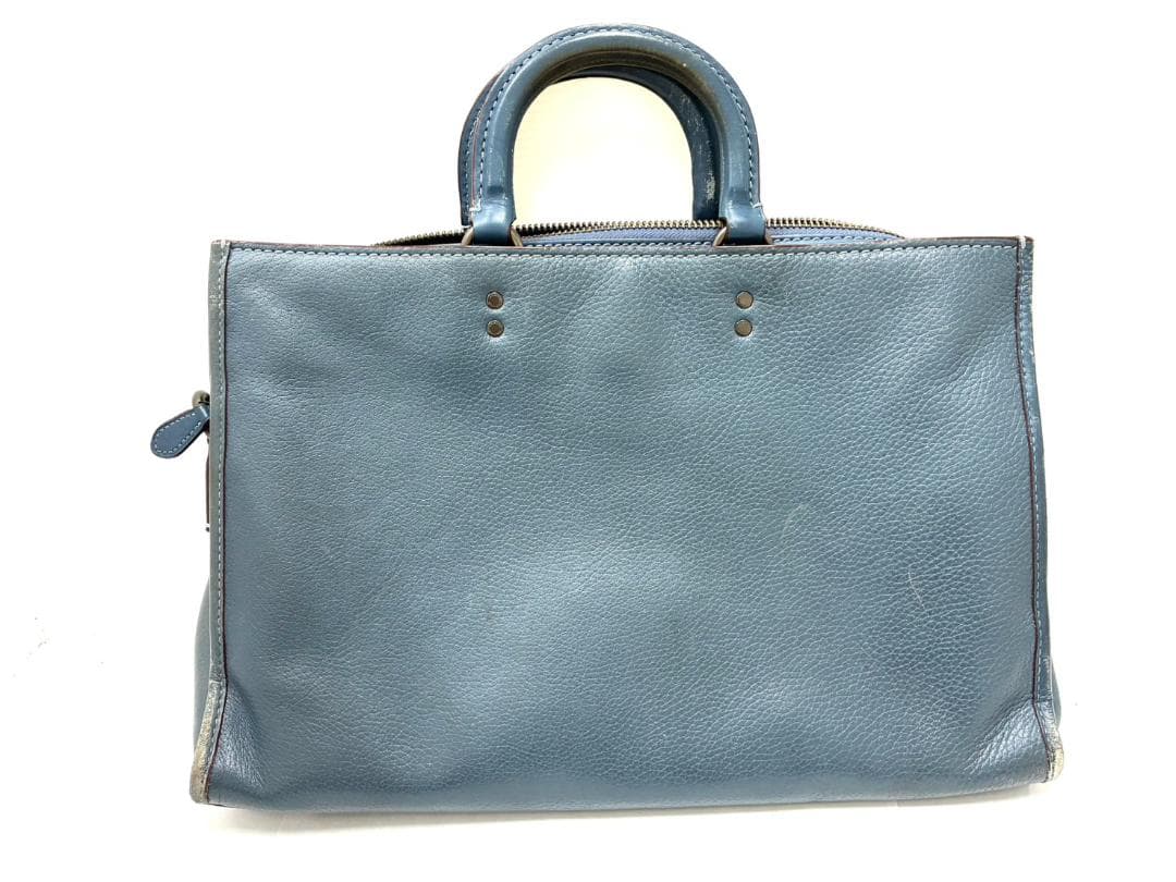 H7-196 コーチ レザー ビジネスバッグ ブルー 11104 (使用感あり)