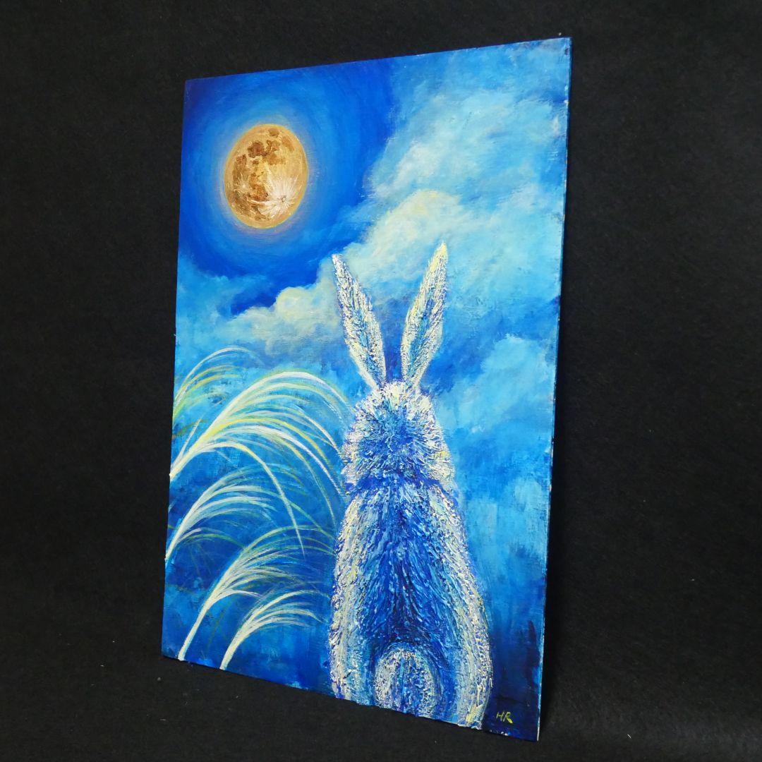 油絵 油彩 油彩画 絵 絵画【お月見うさぎ】