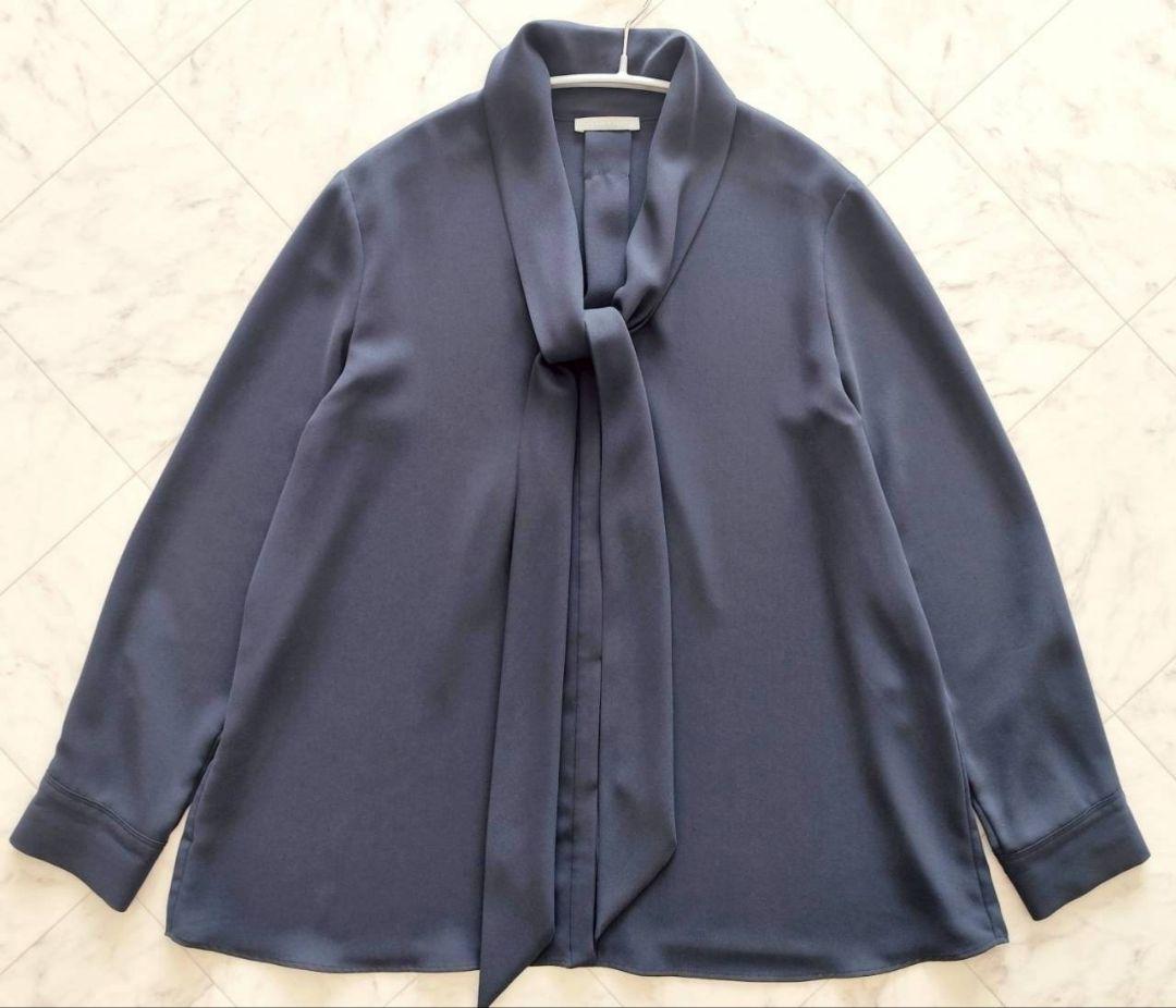 Theory luxe 洗える ボウタイ リボン ブラウス ネイビー