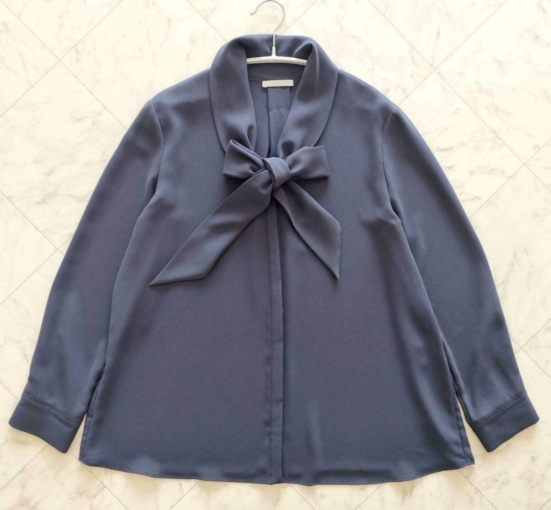 Theory luxe 洗える ボウタイ リボン ブラウス ネイビー