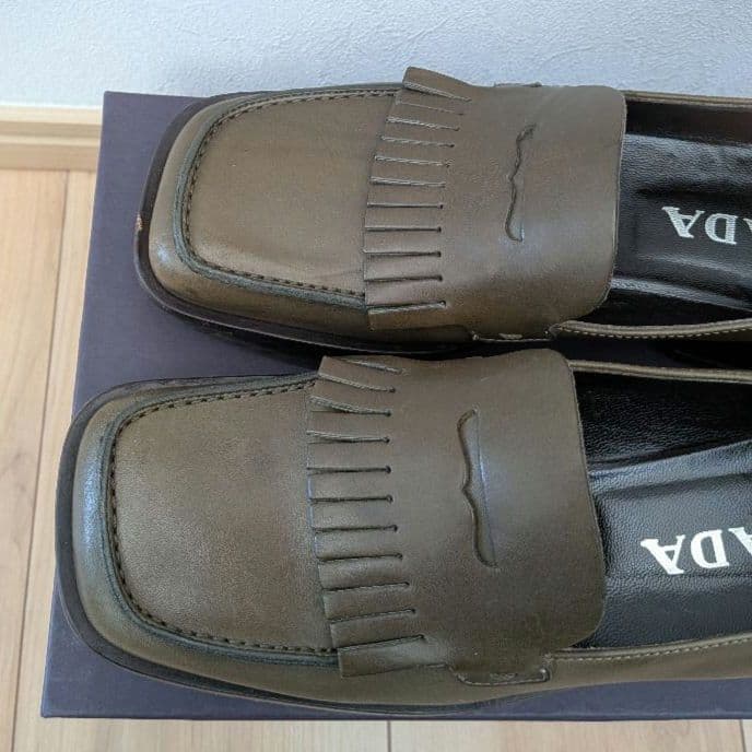 PRADA フリンジ厚底ローファー 36.5 カーキ 美品 プラダ 23.5cm