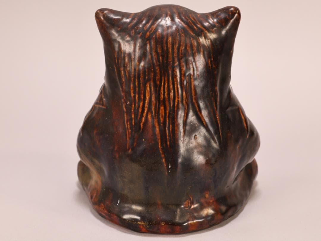 BK400　江戸期　古瀬戸焼　在銘あり　飴釉薬　鬼置物　魔除　風水