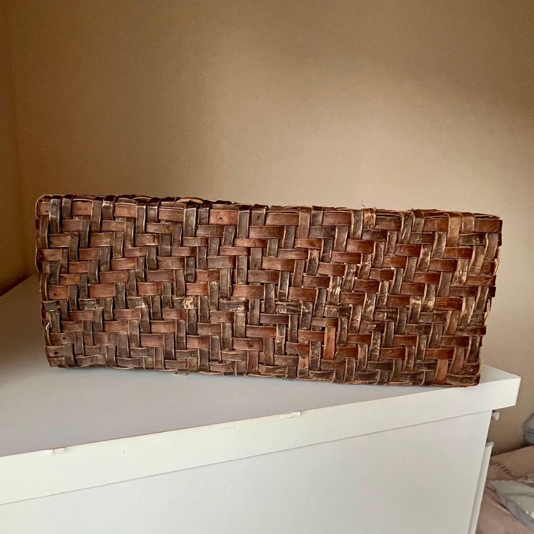 胡桃皮くるみ手編みかごバッグ 未使用 天然素材 日本製