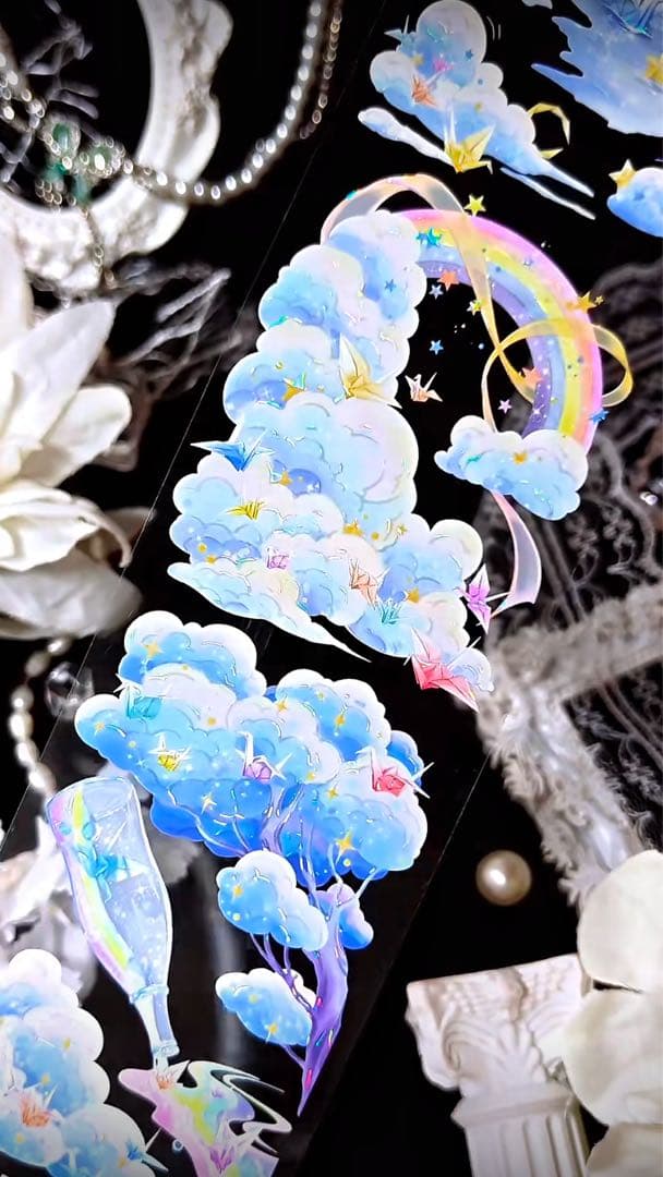 【8901】海外　マステ　3/5/巻　貝殻光マスキングテープ　虹　空　折り鶴