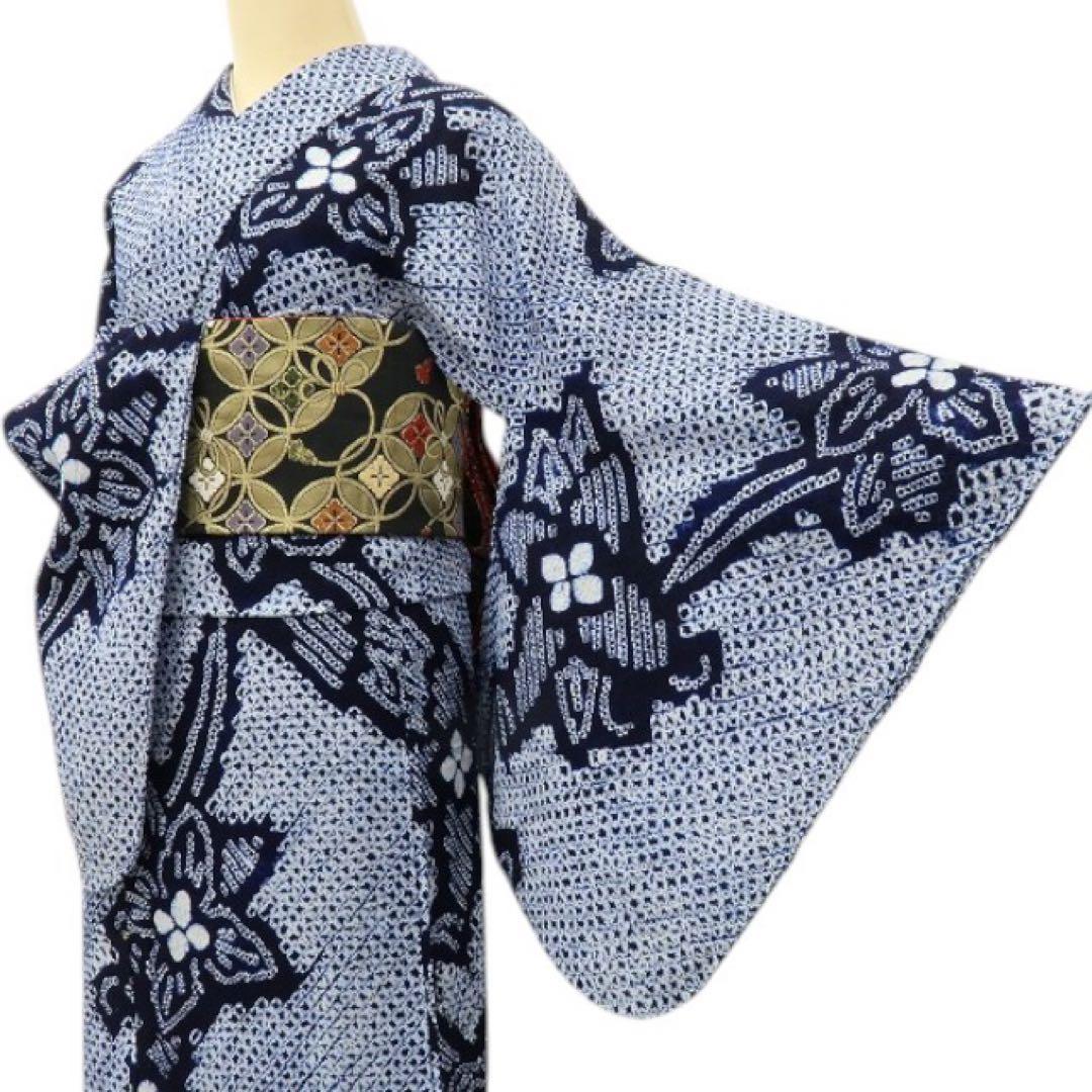 美品 有松鳴海絞り トールサイズ 綿 高級浴衣 着物 A3127