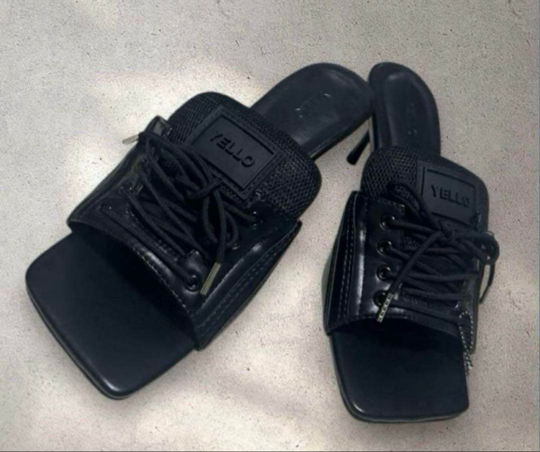 新品YELLO スニーカーミュール パンプスヒール ブラックX L