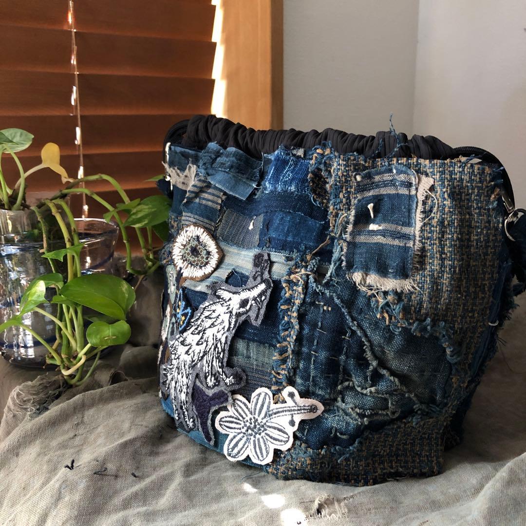 作って見ませんか稀に見る襤褸とミナで巾着袋/ミナペルホネン/藍染