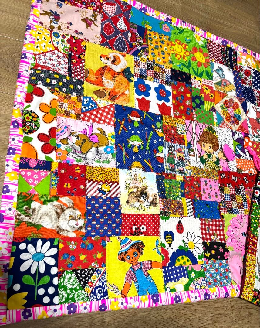 ハンドメイド❇大きめビンテージパッチワーク❇マットと巾着セット