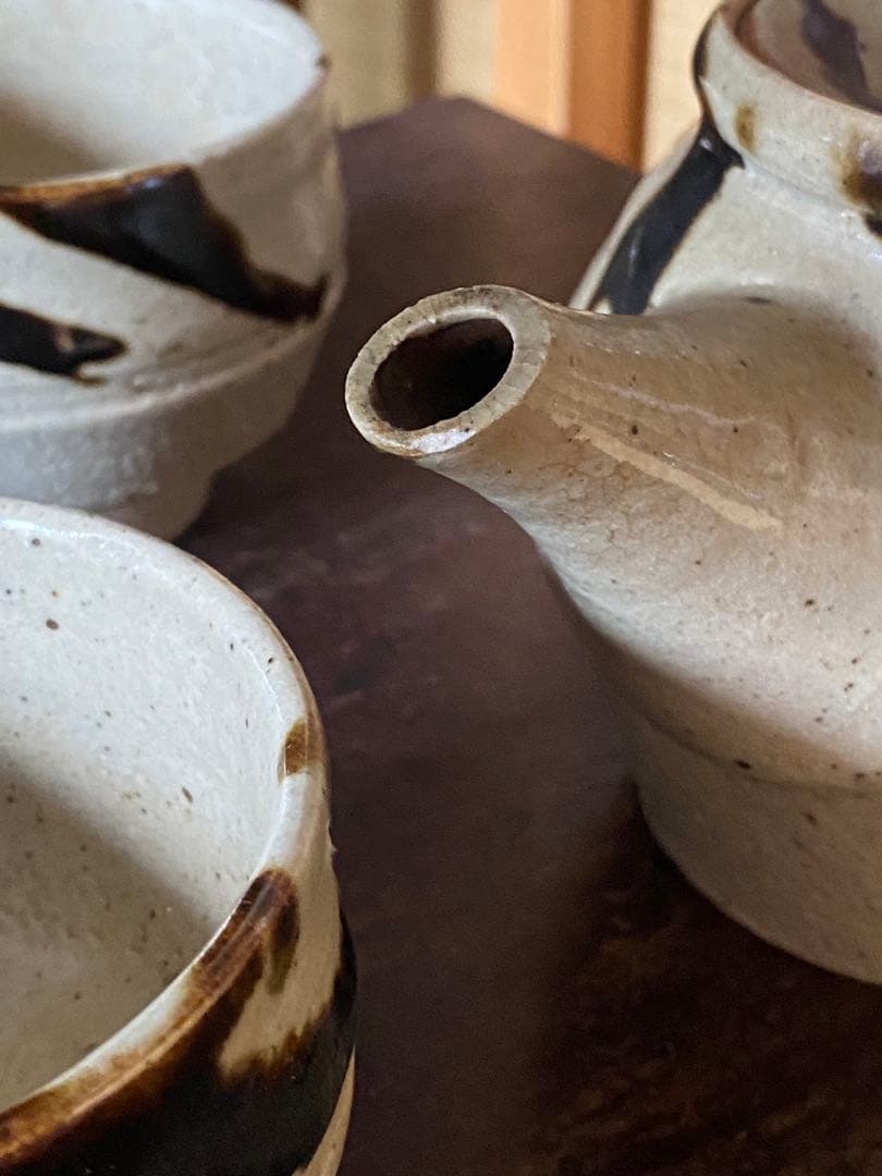 益子焼　鉄絵茶器　茶器揃い　急須　湯呑み　汲み出し　民芸　民藝