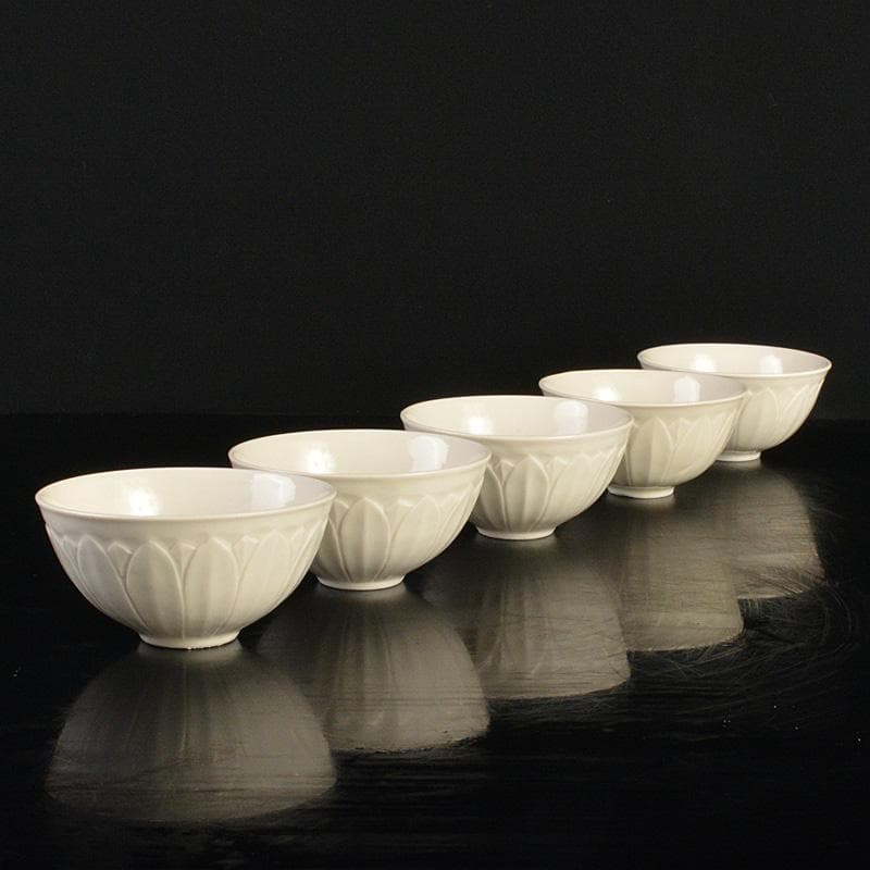 中国　徳化窯白磁　蓮弁刻　煎茶碗　盃　五客　M　8709E