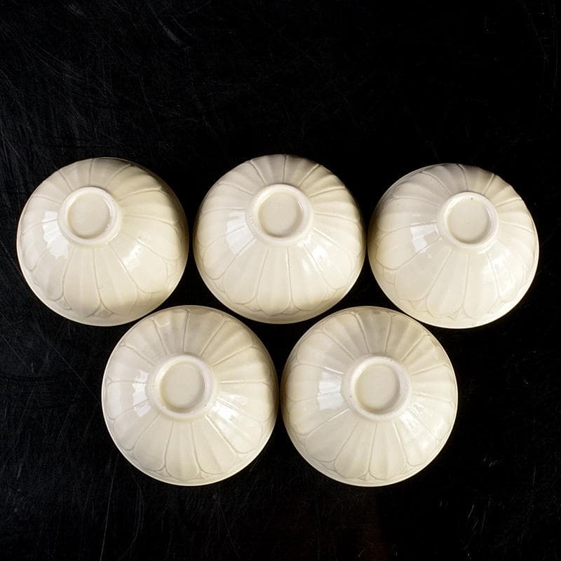 中国　徳化窯白磁　蓮弁刻　煎茶碗　盃　五客　M　8709E