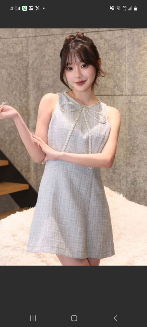 ワンアフターアナザーナイスクラップ　ビジューリボンミニワンピース　サックスブルー