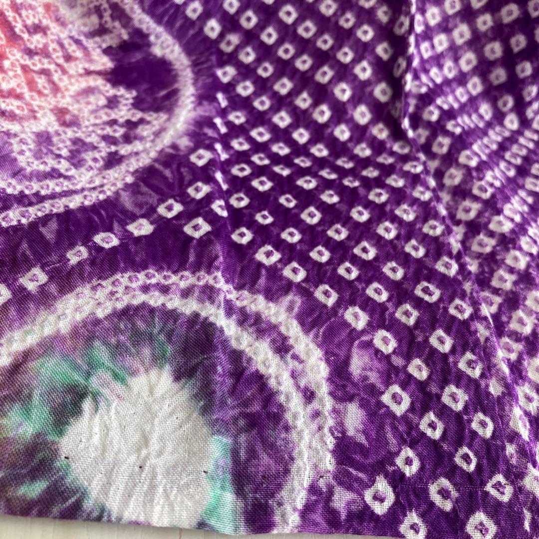 有松絞り・有松鳴海　絞り浴衣　グレープ色　丸模様　身丈155cm N7-9