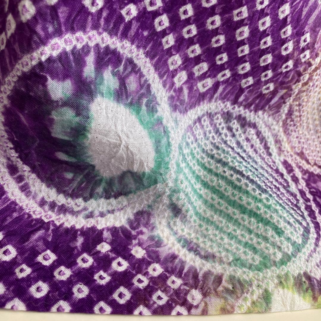 有松絞り・有松鳴海　絞り浴衣　グレープ色　丸模様　身丈155cm N7-9