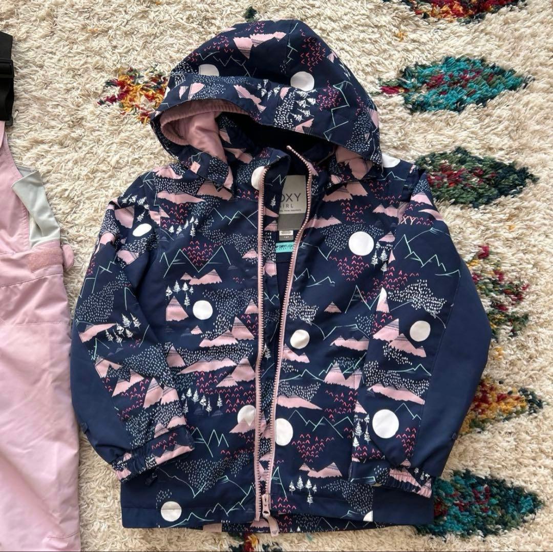 ロキシー　キッズ　スキーウェア　上下　グローブ　猫耳、耳当て付きニット帽　計5点