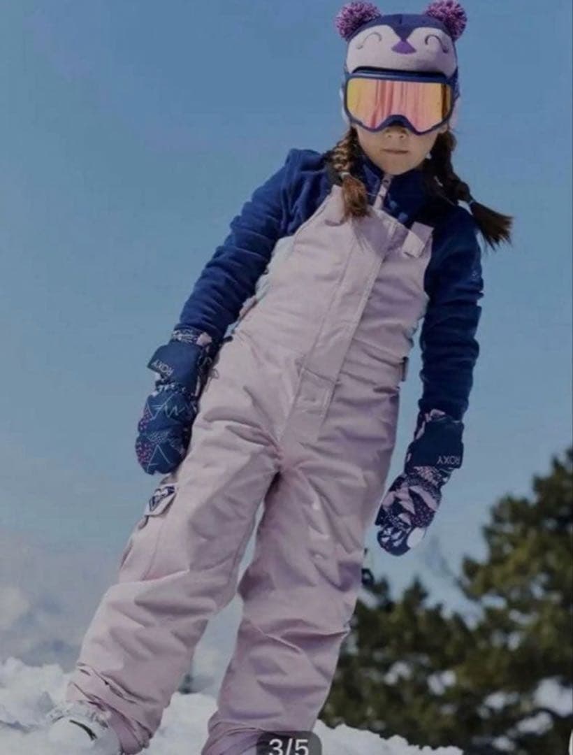 ロキシー　キッズ　スキーウェア　上下　グローブ　猫耳、耳当て付きニット帽　計5点