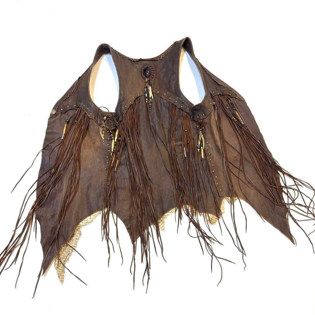 初期超貴重 激レアWILD HEART 天然石付きフェザーフリンジレザーベスト