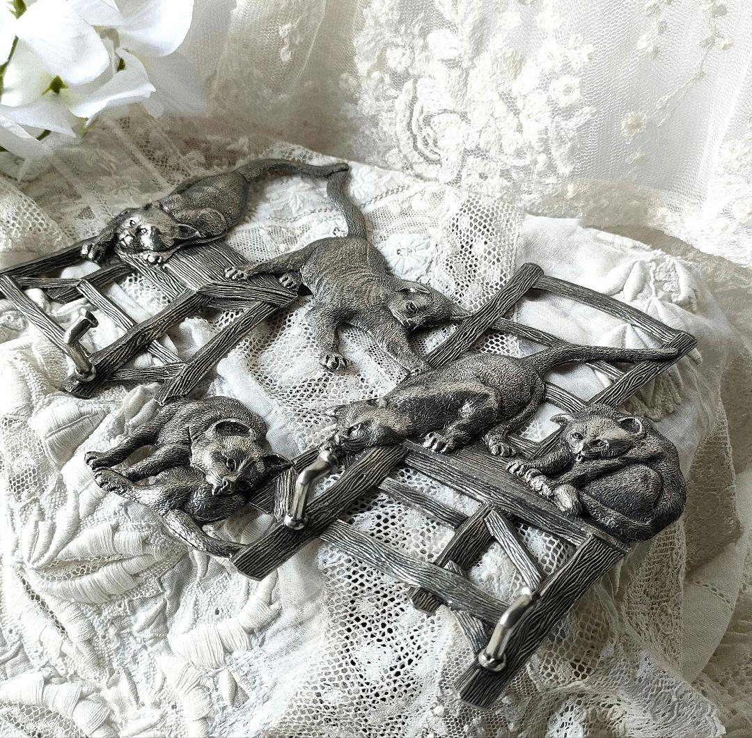 希少　フランスヴィンテージ　猫ちゃんフック　ピューター　アンティーク