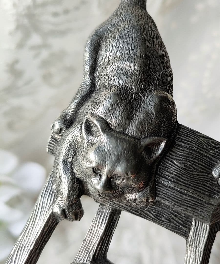 希少　フランスヴィンテージ　猫ちゃんフック　ピューター　アンティーク