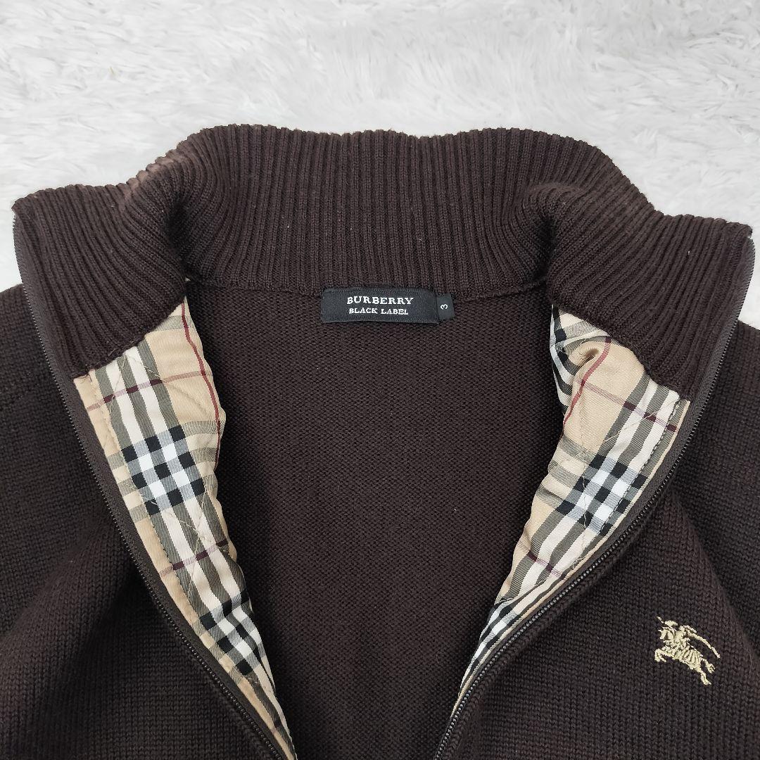 バーバリー ブラックレーベル ジップアップ　ニット ノバチェック ブラウン