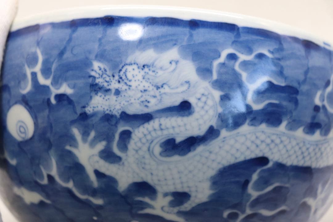 中国　清時代　大清同治年製　染付龍紋碗　木箱入　送料込み1209