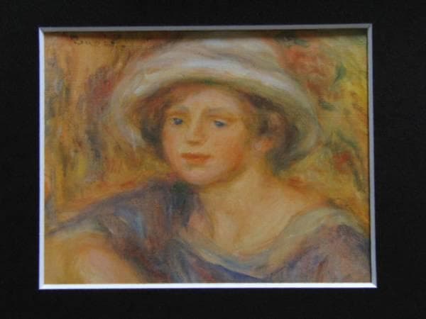 ルノワール、【白い帽子の娘】、希少画集画、新品高級額・額装付、状態良好